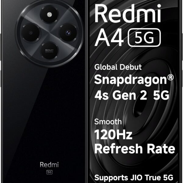 Redmi A4 5G (Starry Black, 4GB RAM, 128GB Storage) | Global Debut SD 4s Gen 2 | Segment Largest 6.88in 120Hz | 50MP Dual Camera | 18W Fast Charging